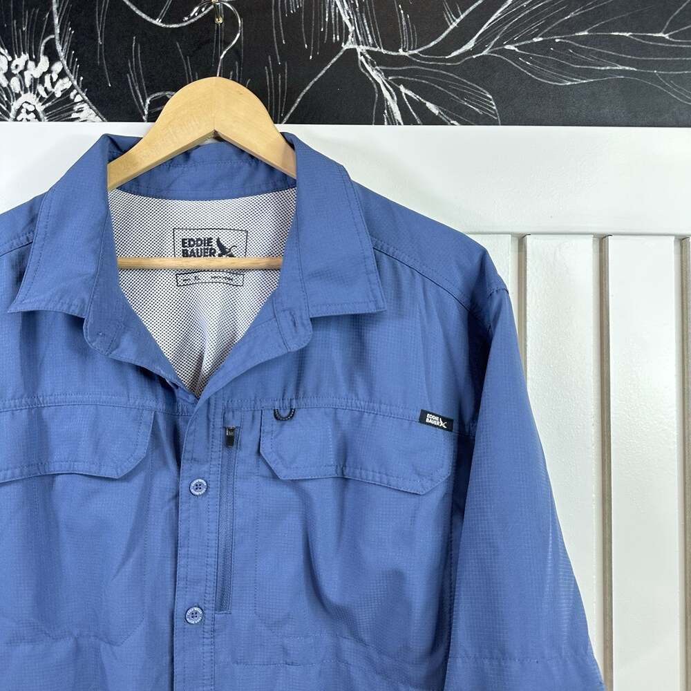 Eddie Bauer Mens XL Short Sleeve Ripstop Fishing Shirt Teal Blue Vented Hiking